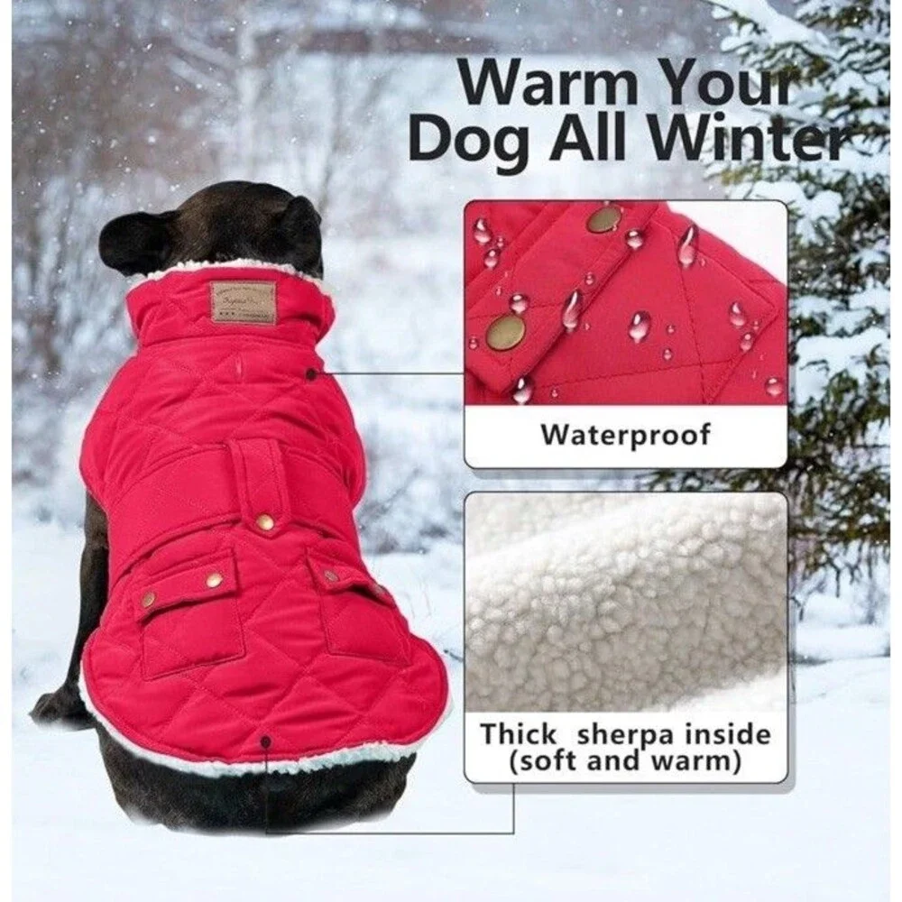 Dog Winter Coat, Dog Winter Jacket with Faux Fur Hood, Warm Dog Coat with